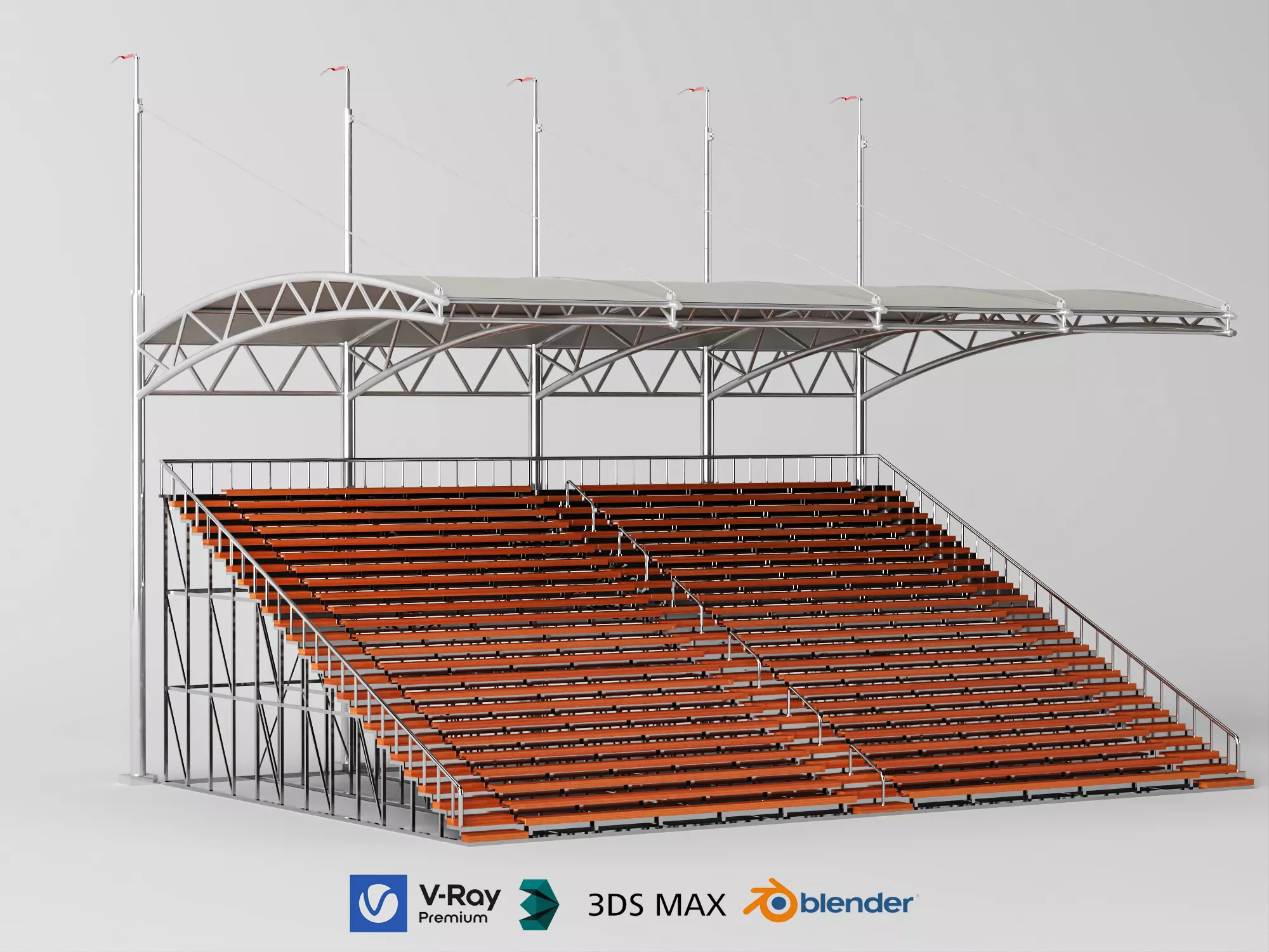 Covered Stadium Bleachers 3D Model 3D model
