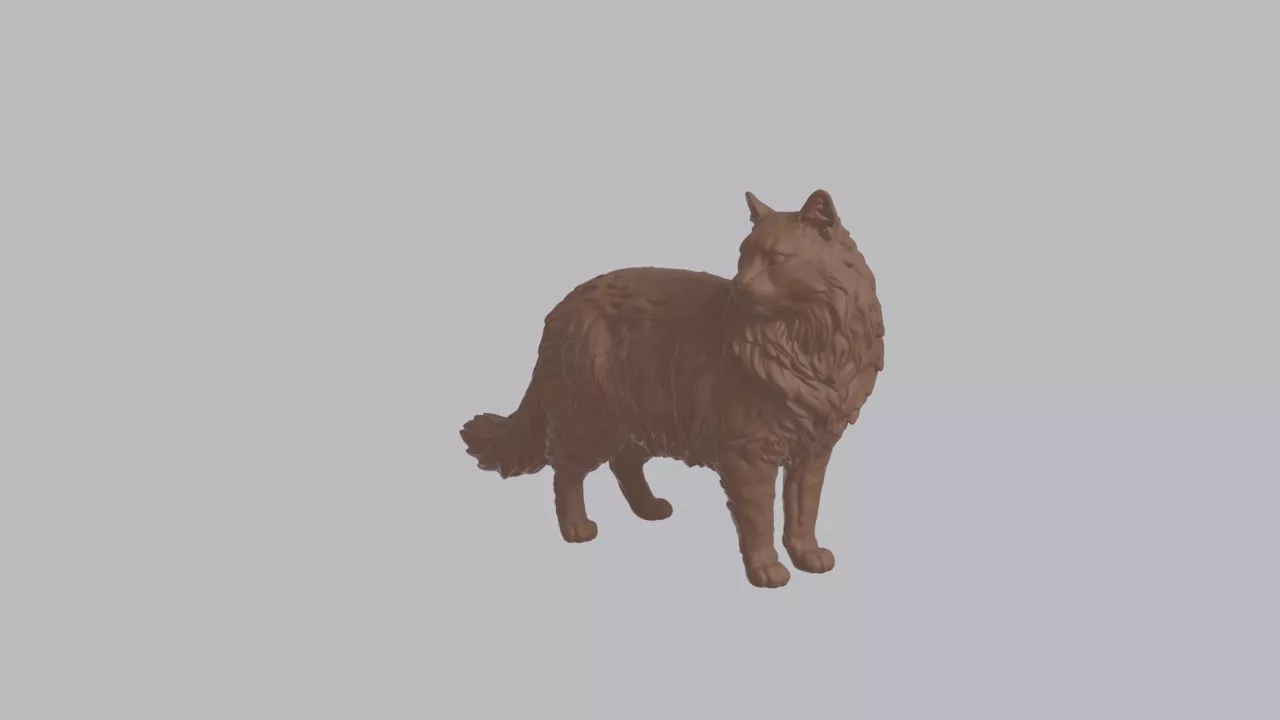 Realistic Norwegian Forest Cat Looking Side Animal Sculpture 3D print model