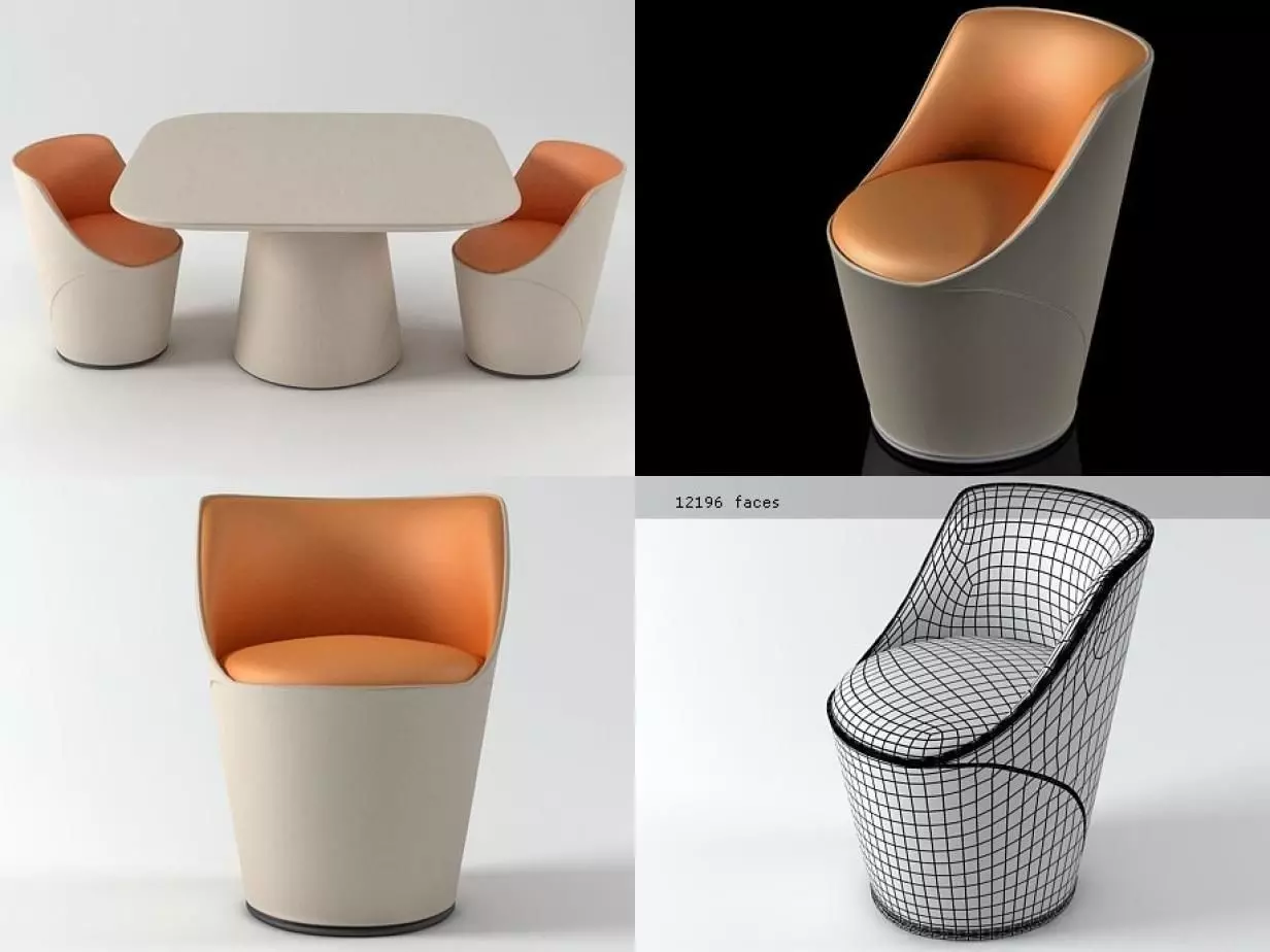 Shell four different chairs and table 3D model_0