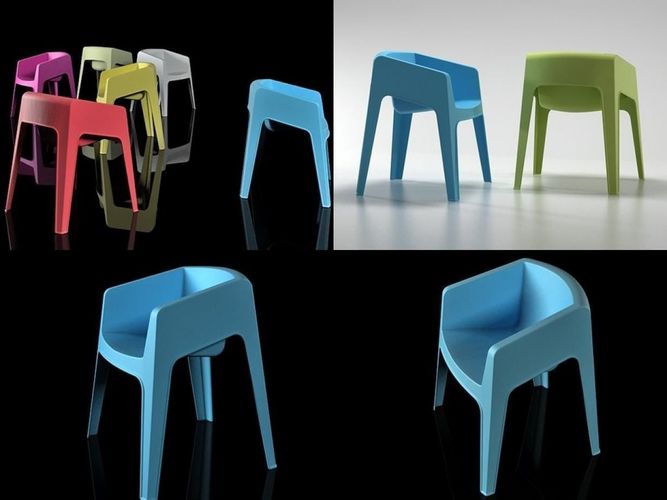 Chair different colored plastic chairs 3D model