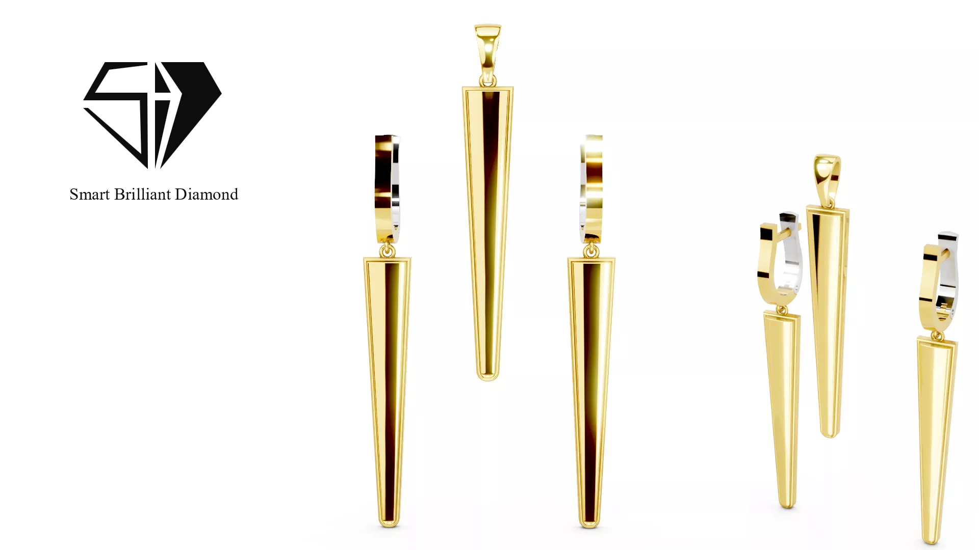 Elegant Tapered Gold Jewelry Set Pendant Earrings gs0022 3D print model