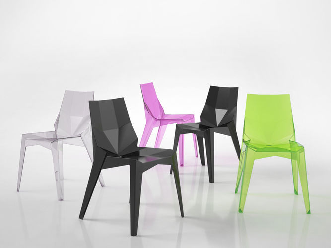 Poly four different colored plastic chairs 3D model
