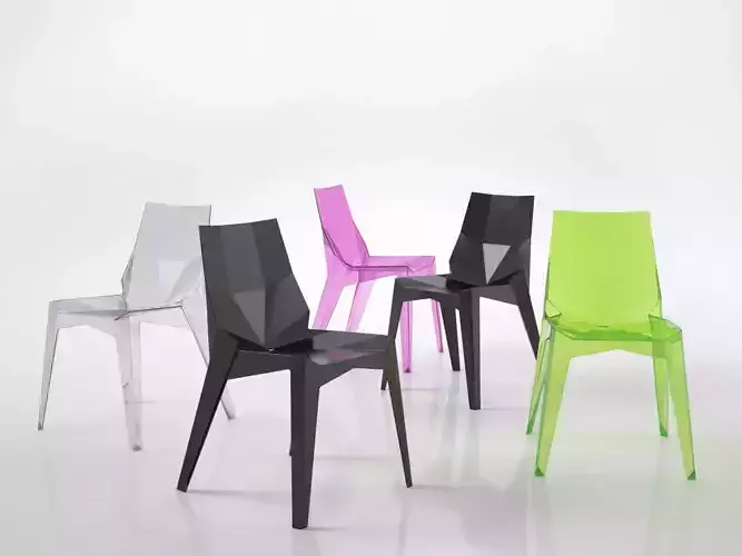 Poly four different colored plastic chairs 3D model