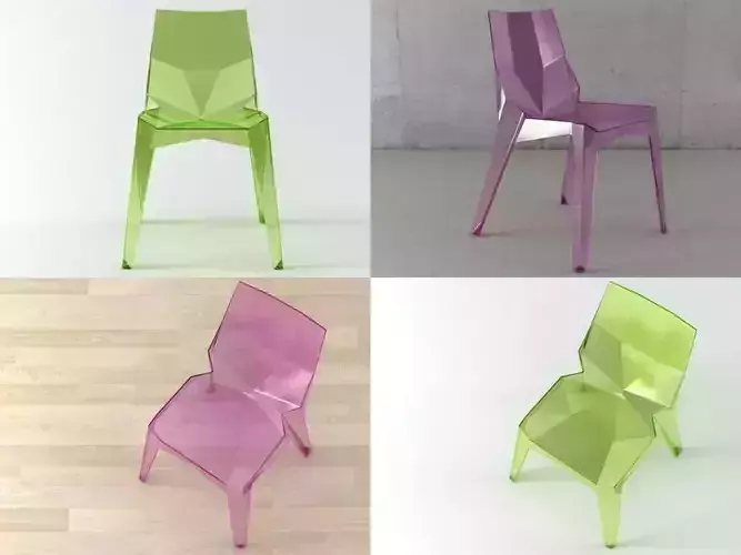 Poly four different colored plastic chairs