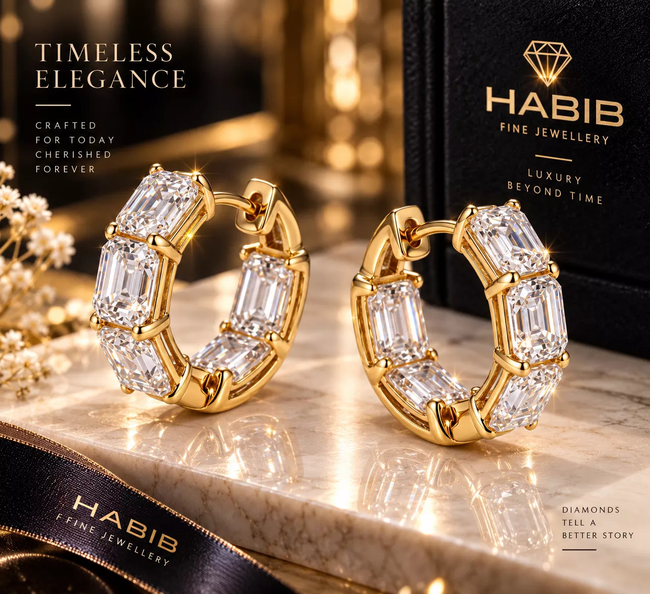 Asscher Diamond Huggie Earrings CAD Design Hoop Earring 3D print model