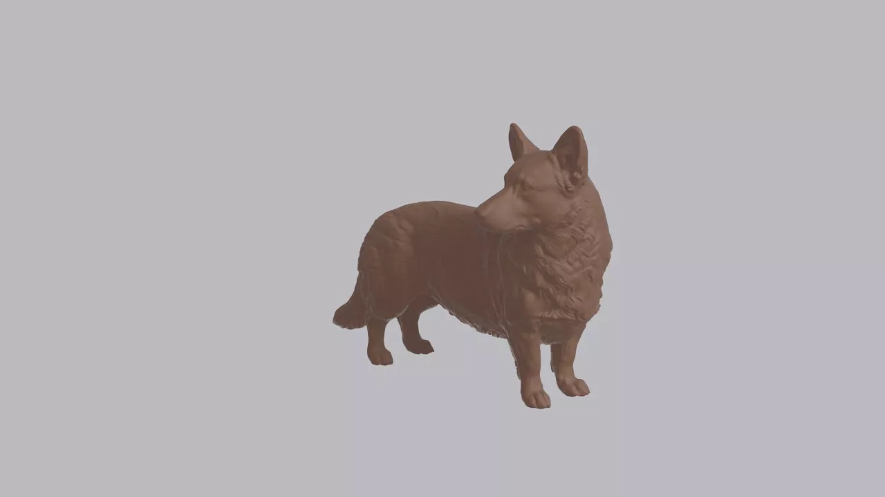 Realistic Cardigan Welsh Corgi Looking Side Dog Sculpture 3D print model