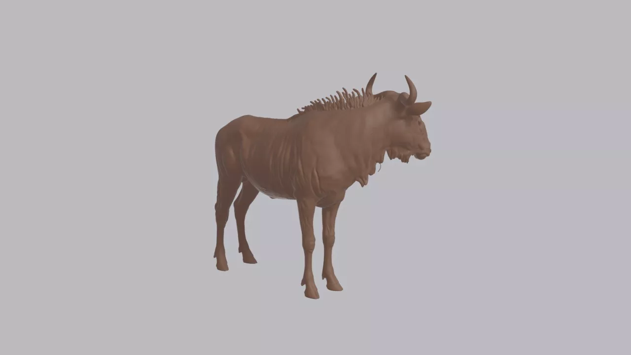 Realistic Blue Wildebeest Looking Side Animal Sculpture 3D print model