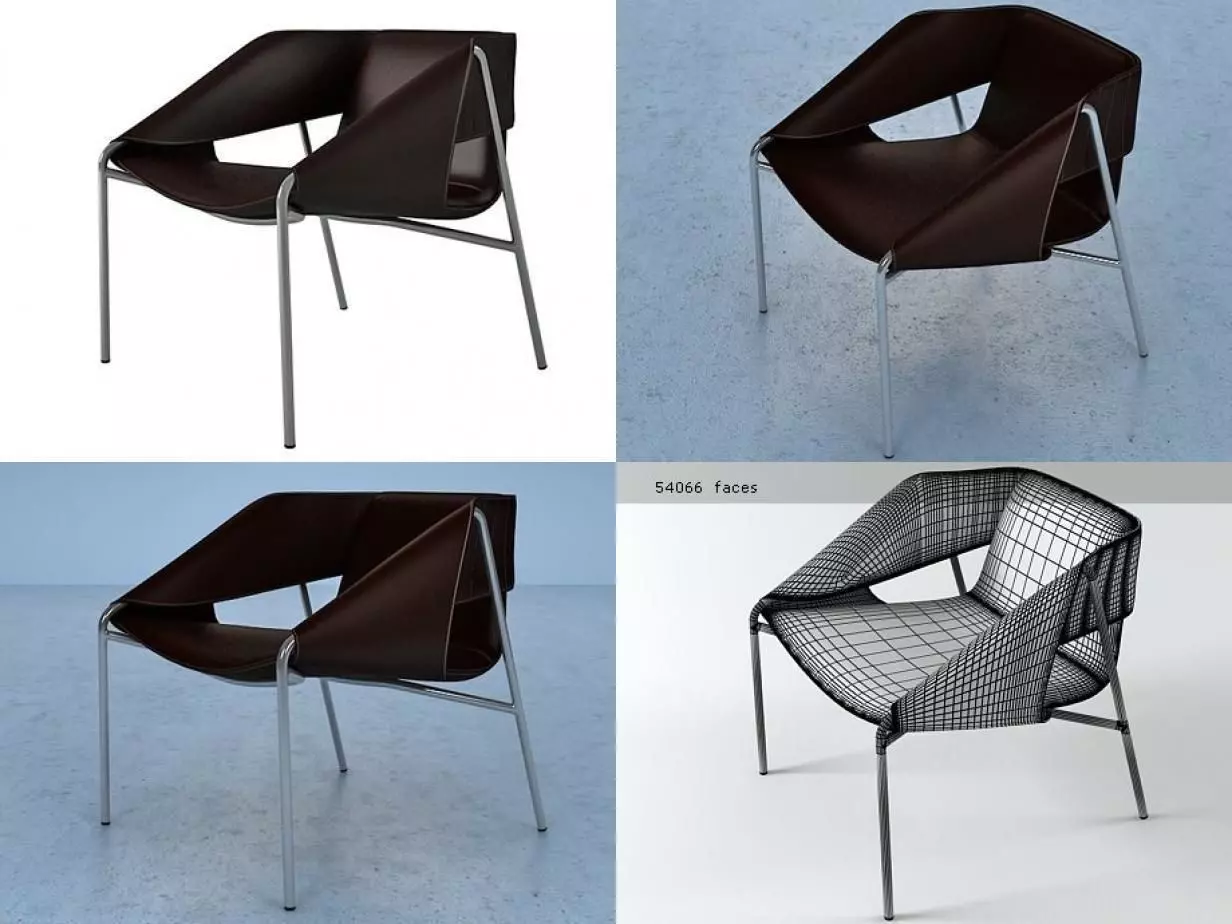 Bend four different chairs with metal frame 3D model_0