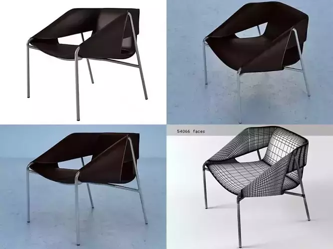 Bend four different chairs with metal frame 3D model