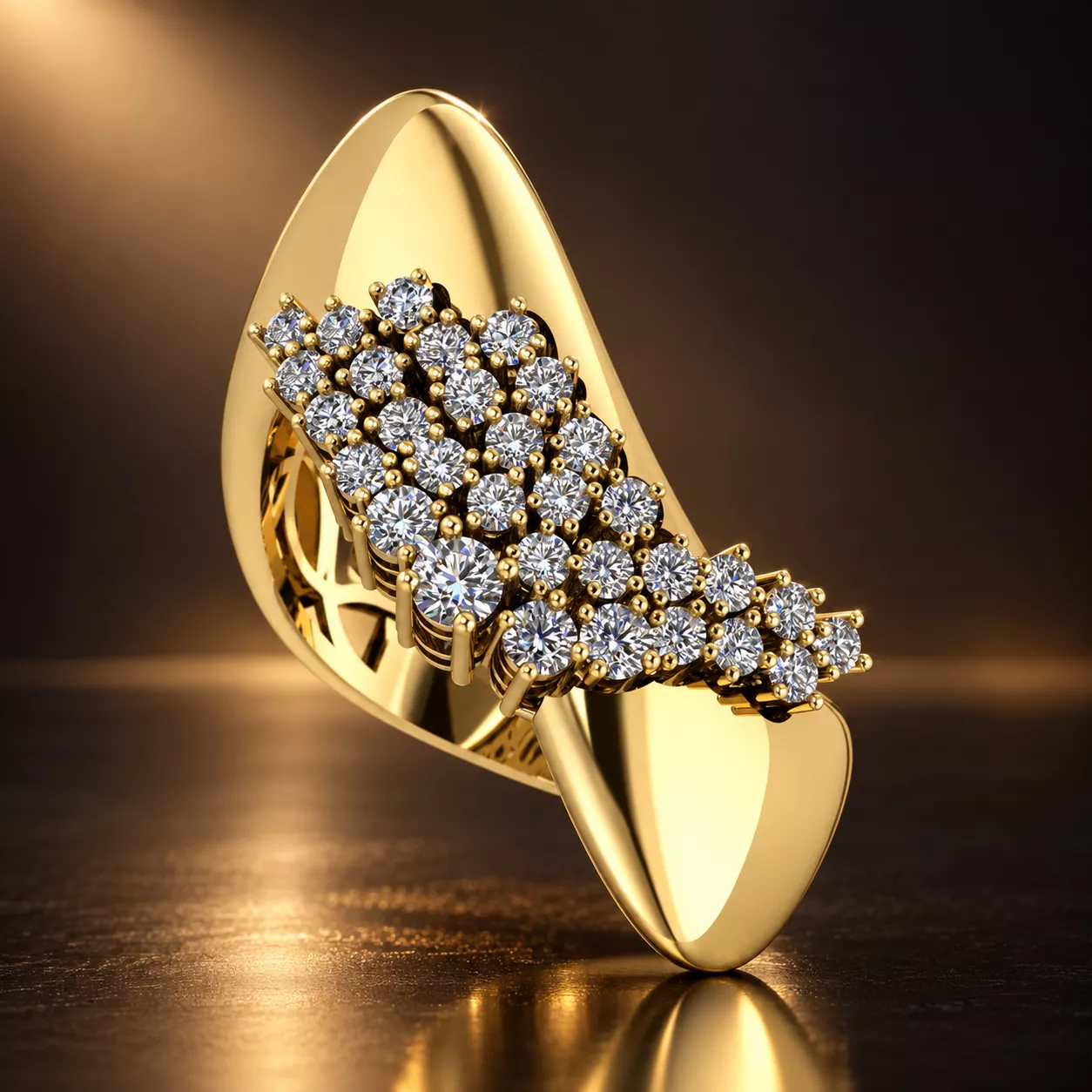 Elegant Asymmetrical Diamond Cocktail Ring 3D print model