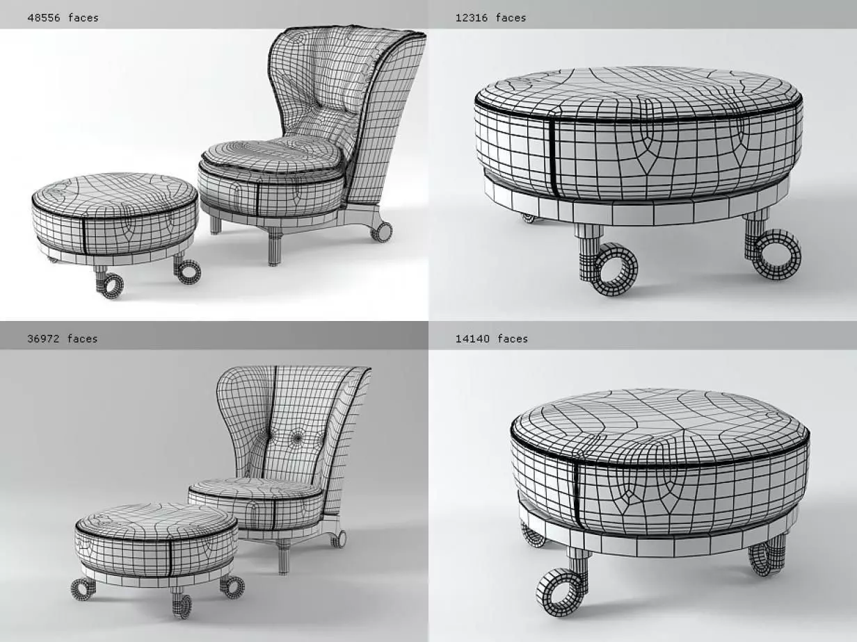 Rea four different chairs and stool 3D model_5