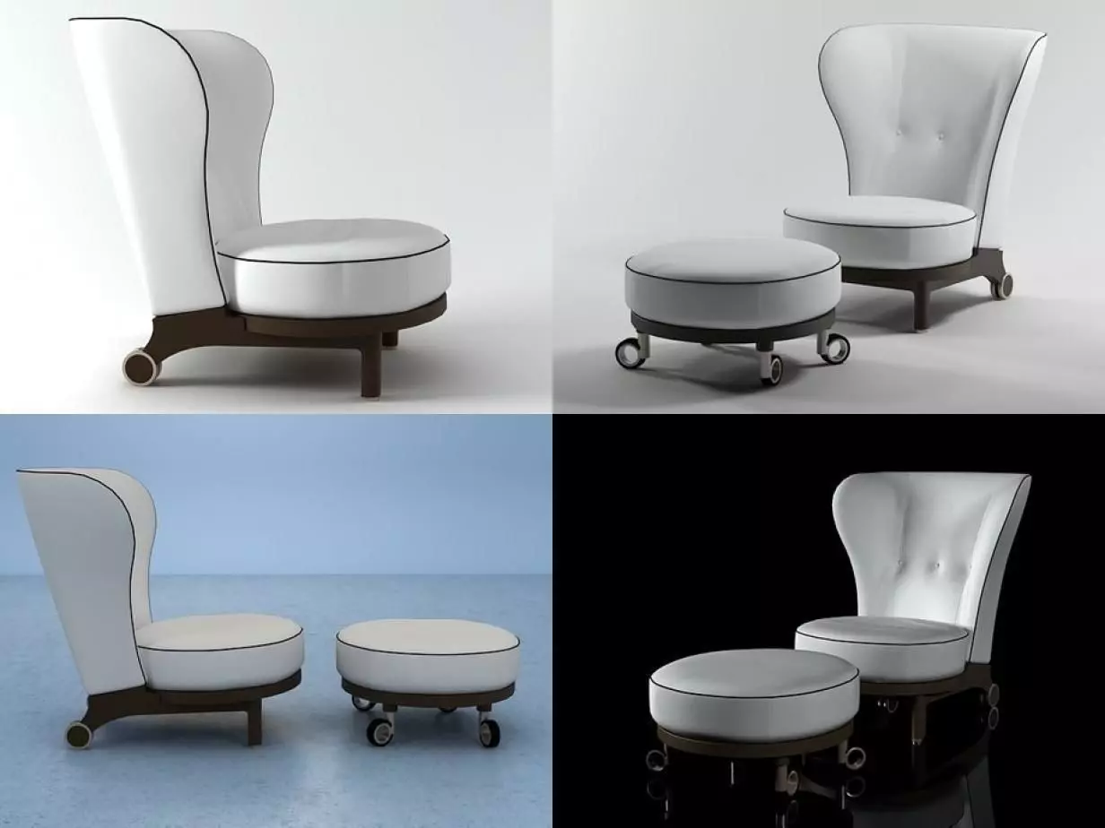 Rea four different chairs and stool 3D model_1