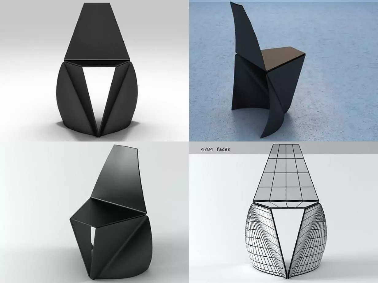 Tri origami chair 3D model_0