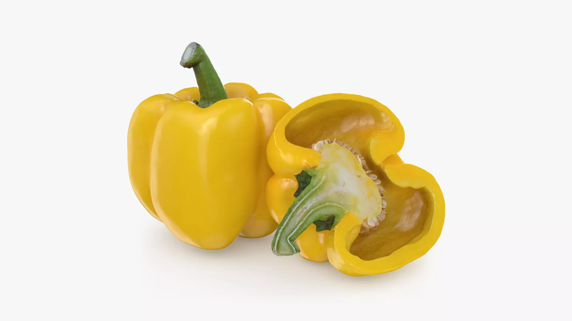 Yellow Bell Pepper Whole and Half Low-poly 3D model