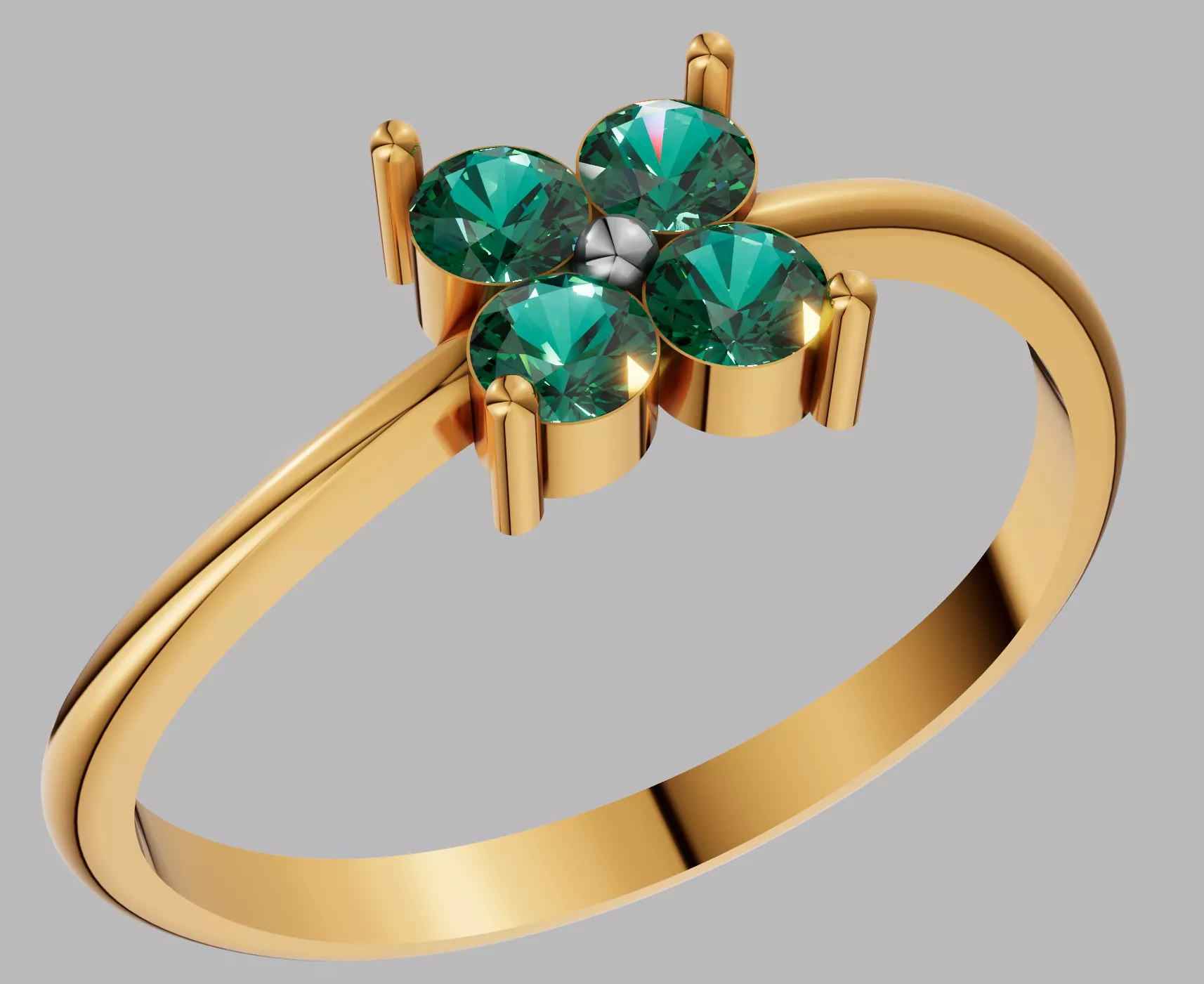 Clover Four-Leaf Gemstone Ring 3D Model 3D print model
