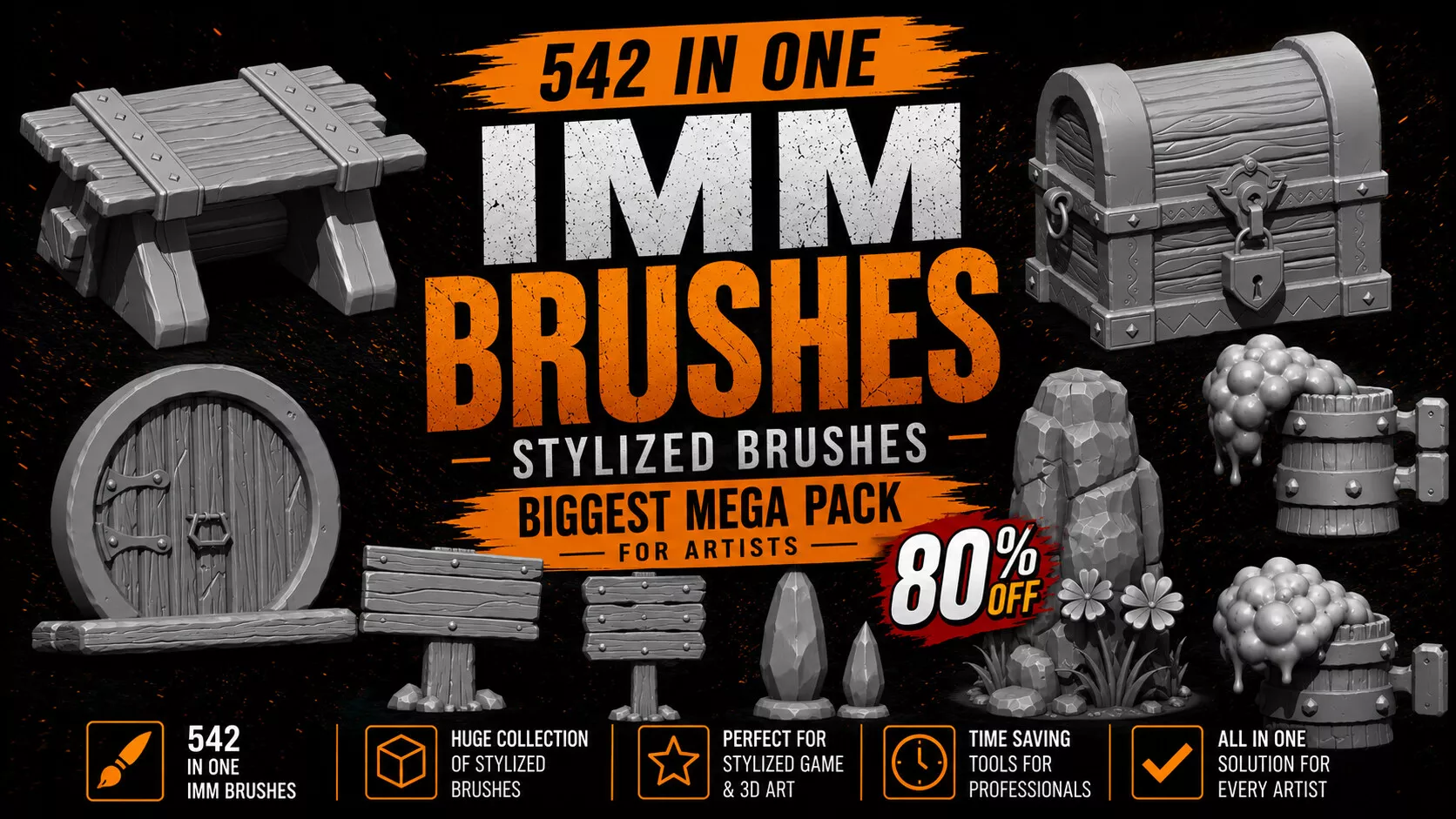 542 IMM BRUSHES ALL STYLIZED BIGGEST MEGA PACK 3D model
