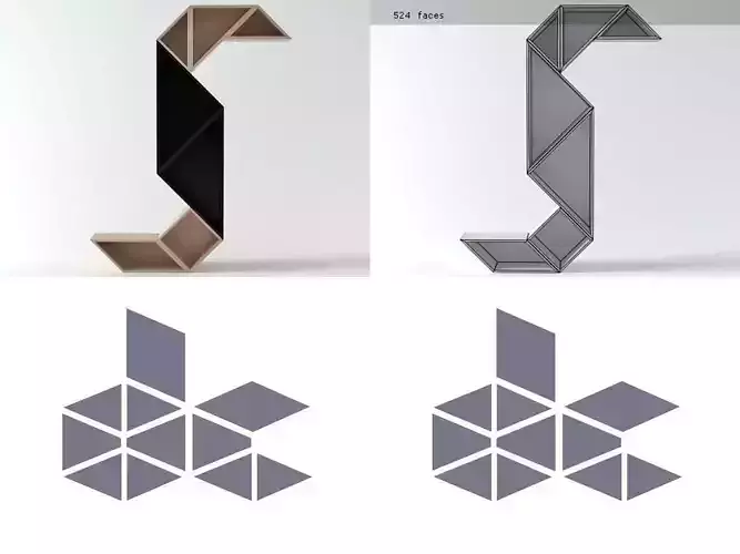 Tangram letter j in form of origami book shelf 3D model