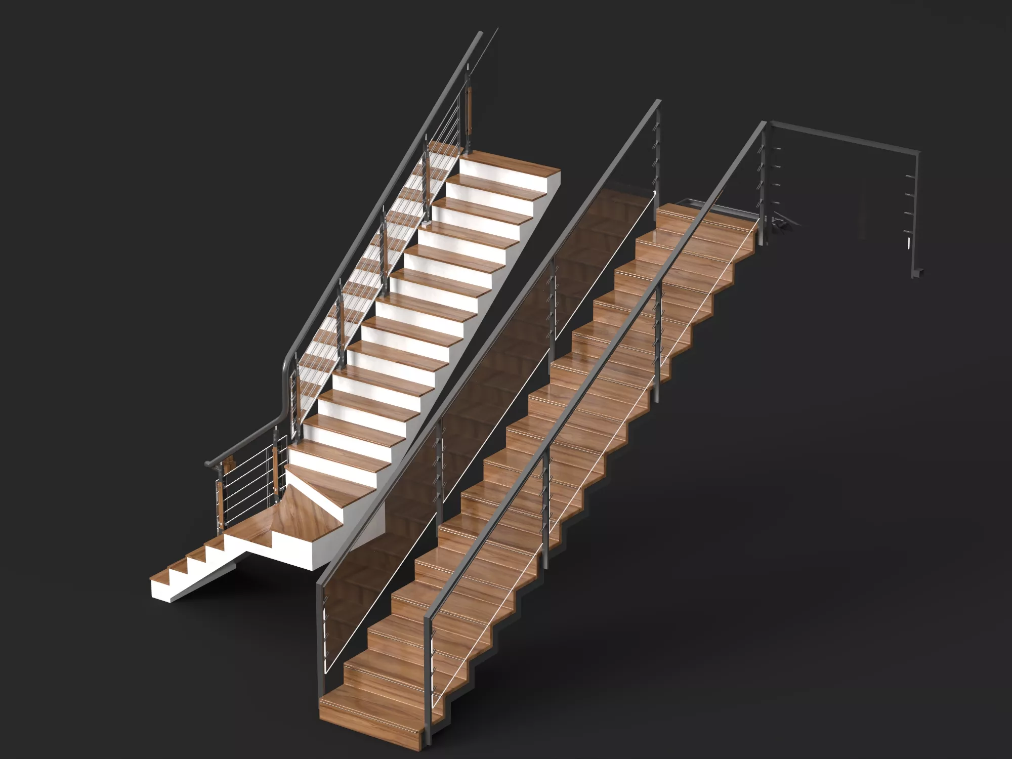 Modern Wood Glass Staircase Set 3D model