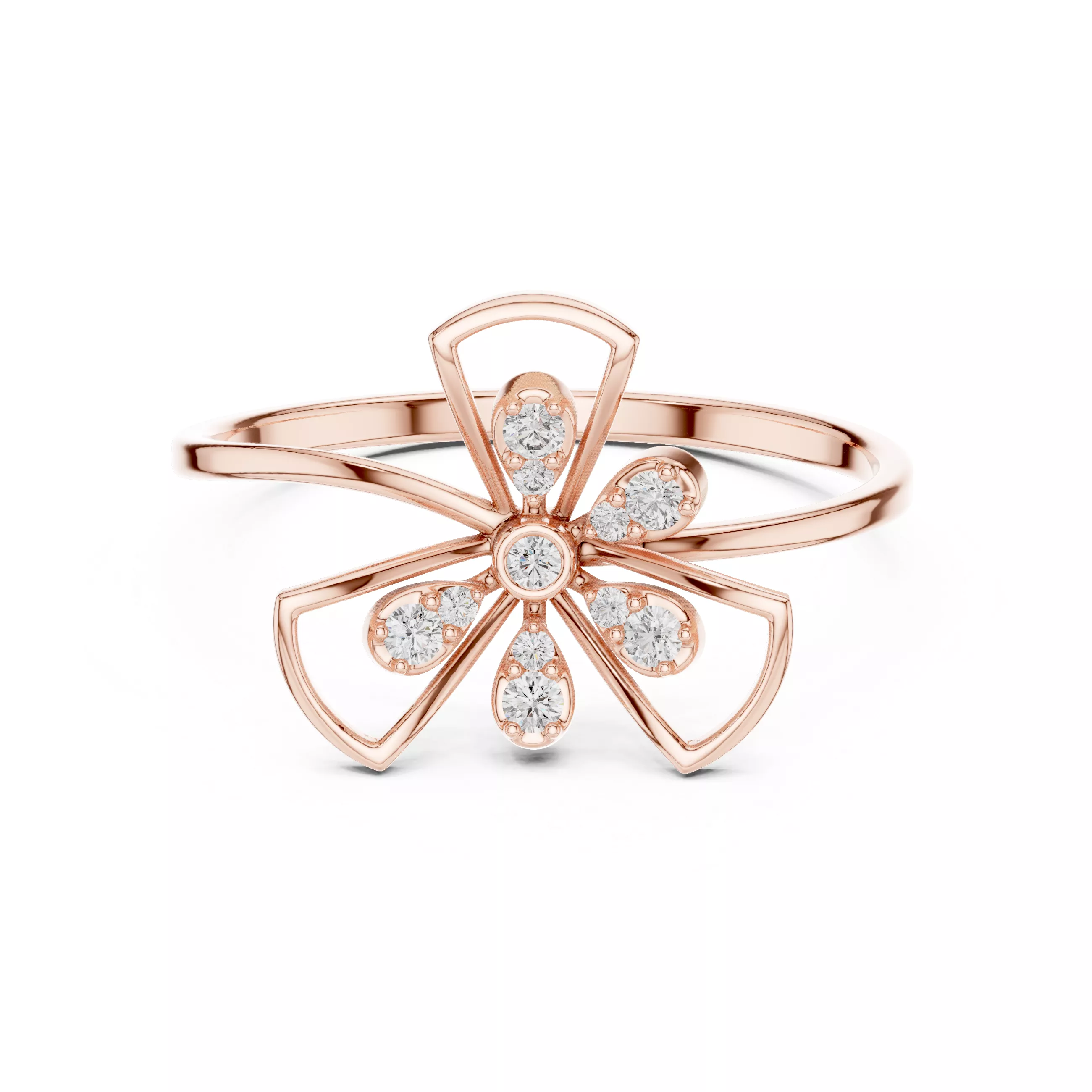 Floral Six-Petal Diamond Ring 3D Model 3D print model