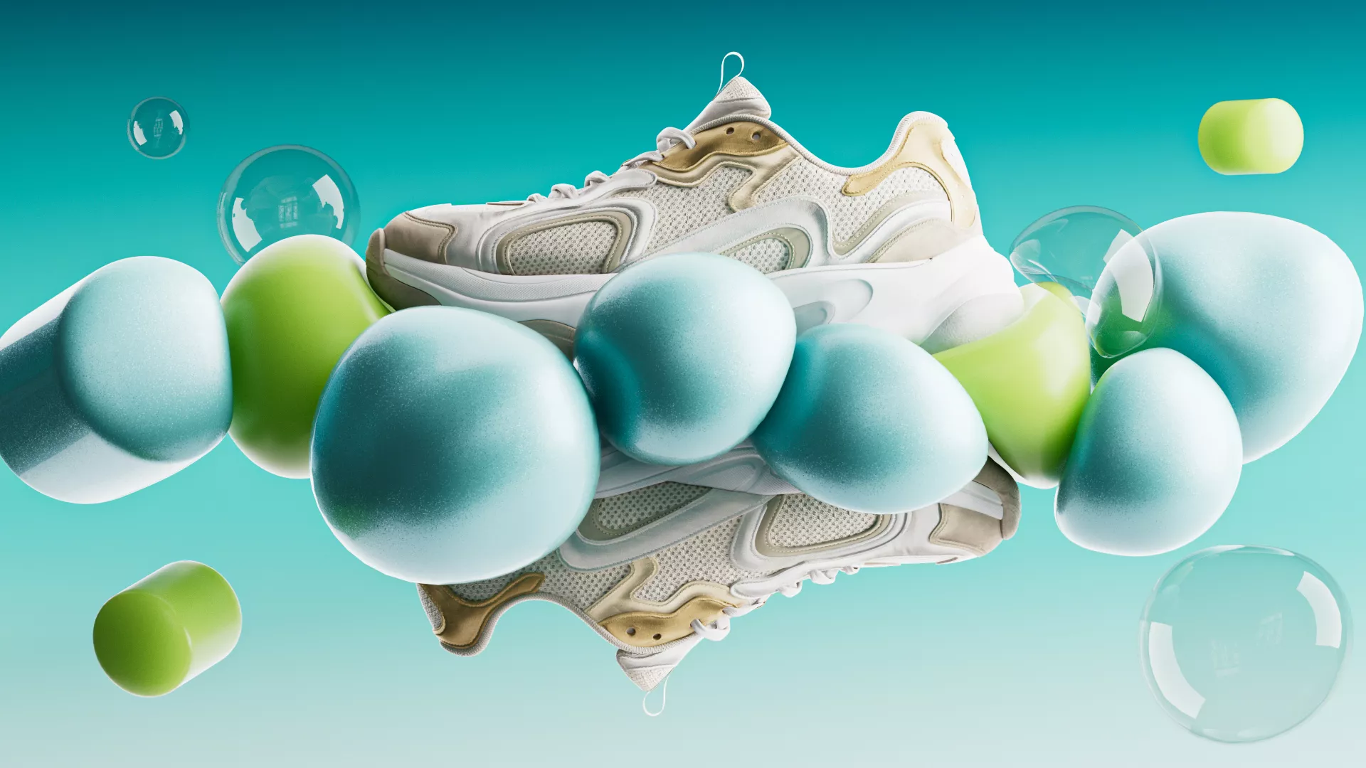 Fashion Chunky Sneakers Mint Bubble Gradient Background 3D model