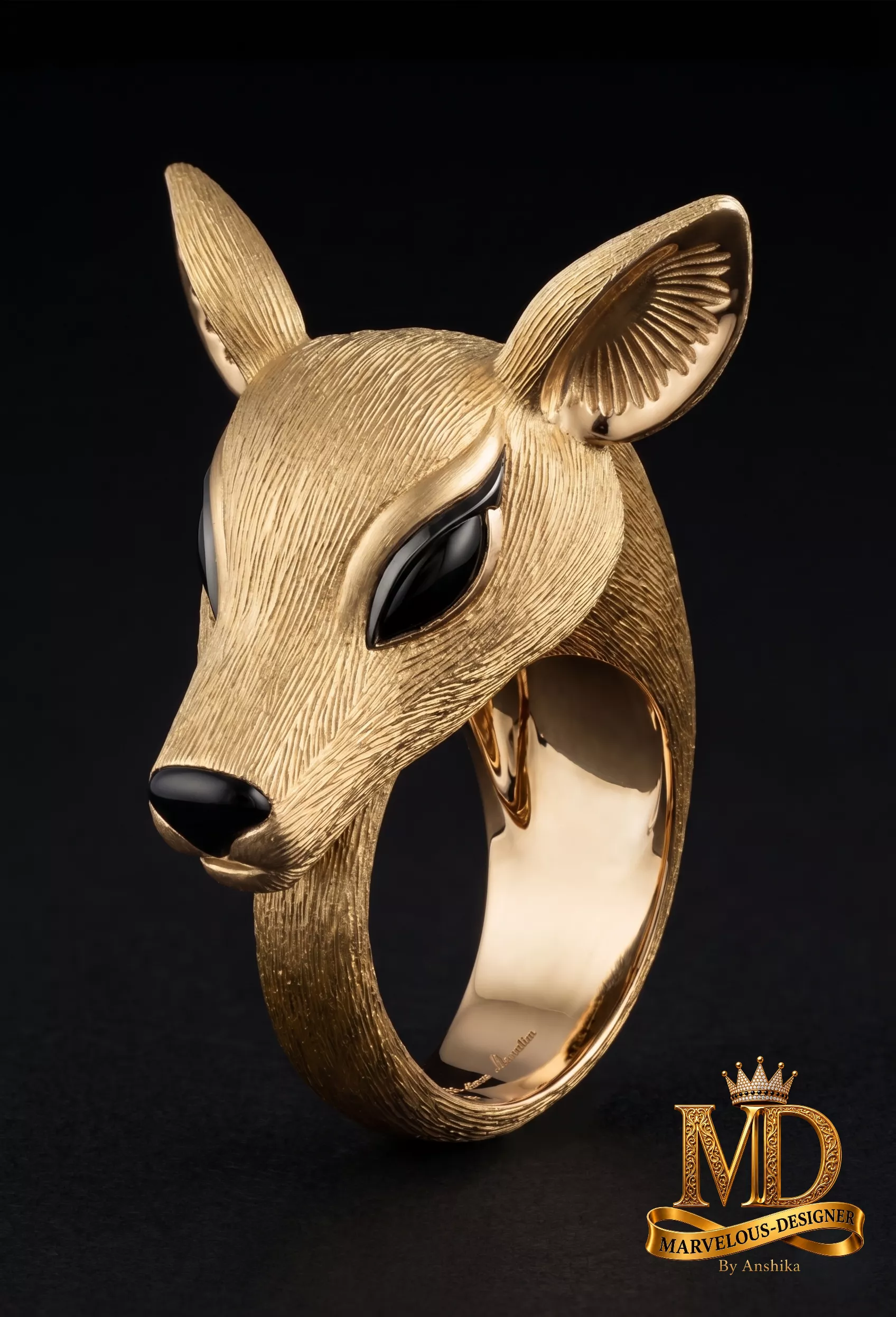 Gold Deer Head Ring 3D print model