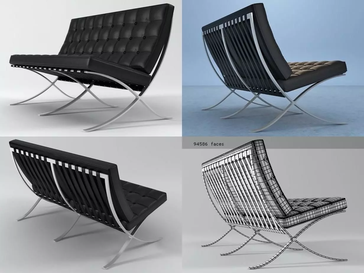 Seat barcelona lounge chair 3D model_0