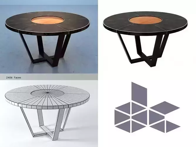 Leather Table with Lazy Susan 3D model