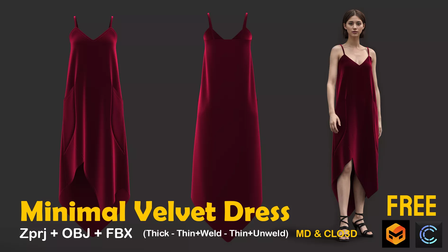 Elegant Minimal Velvet Dress Free 3D model