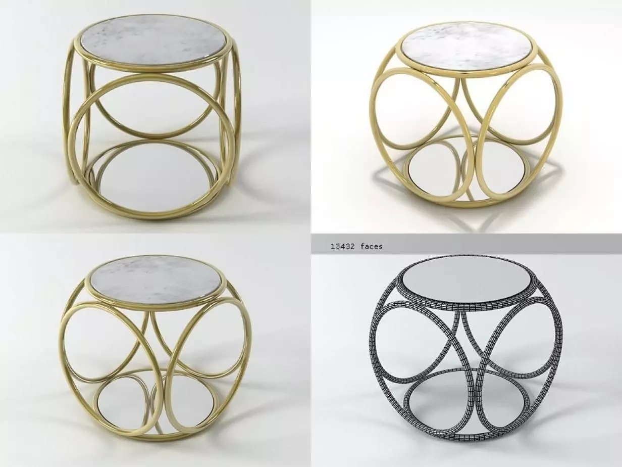 Ring four different side tables with marble tops 3D model_0