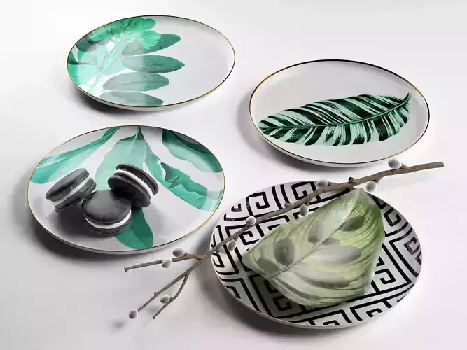 Botanical Plate Set with Macarons and Plants