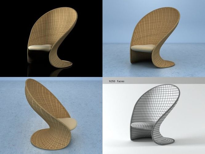 Foglia four rattan chairs 3D model