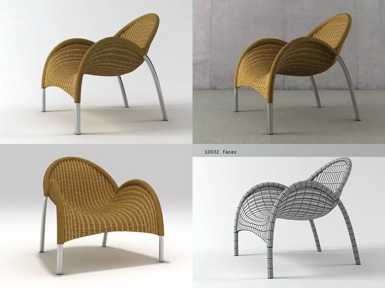 Manta four different wicker chairs 3D model_0