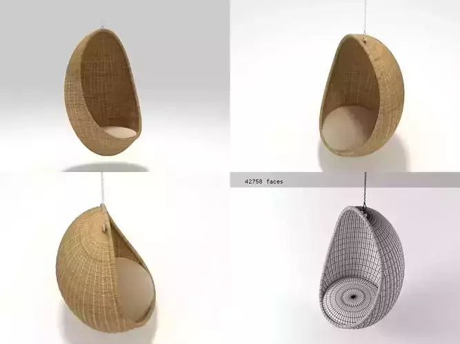Egg four different rattan hanging chairs 3D model