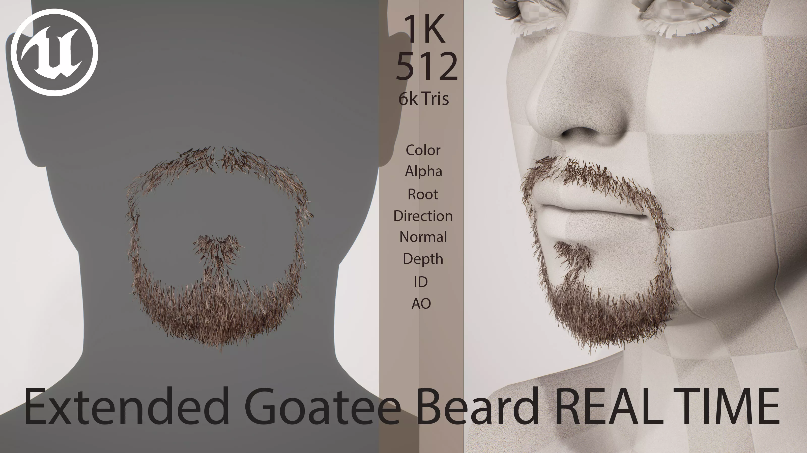 Extended Goatee Beard with Soul Patch Real Time Facial Hair Low-poly 3D model