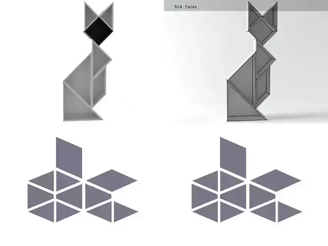 Tangram origami design of rabbit 3D model