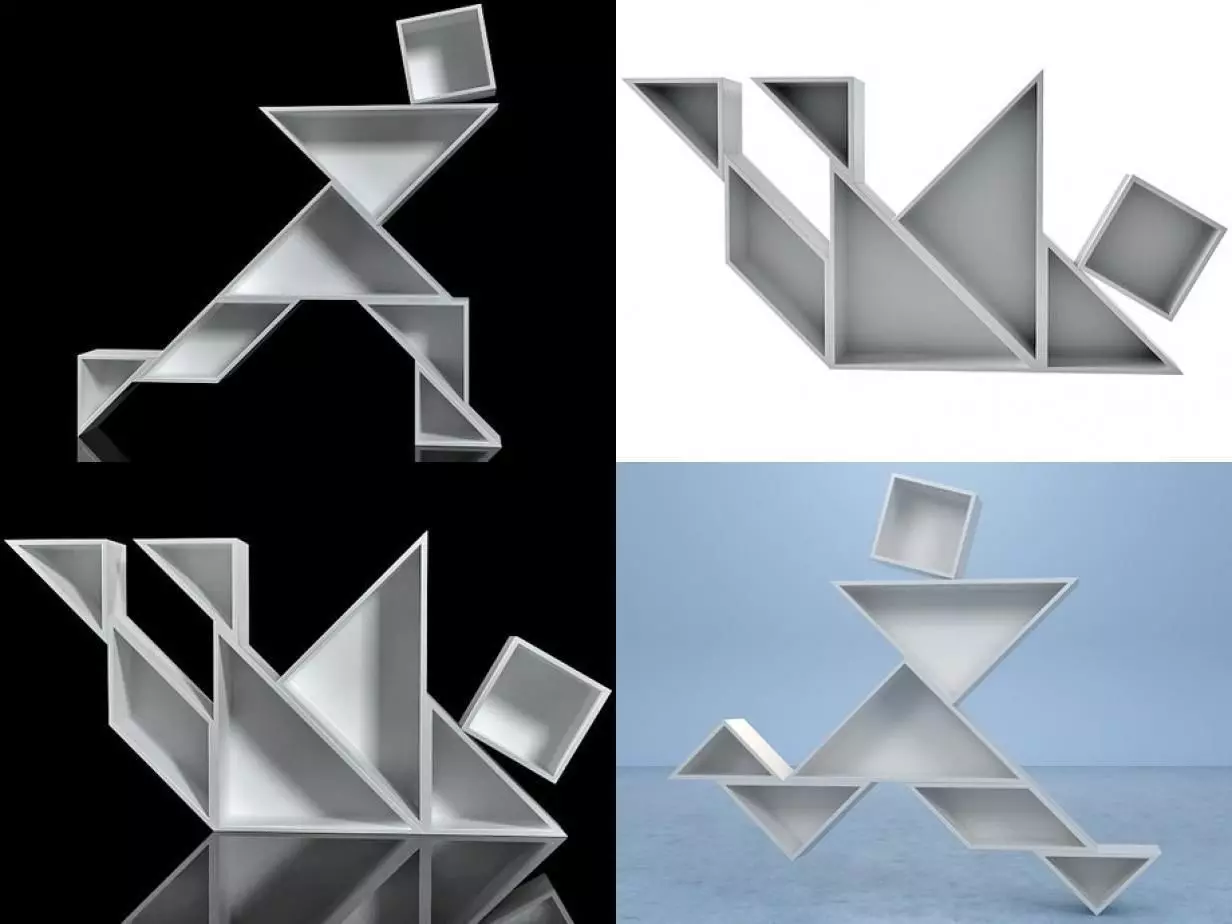 Tangram four different origami sculptures 3D model_0