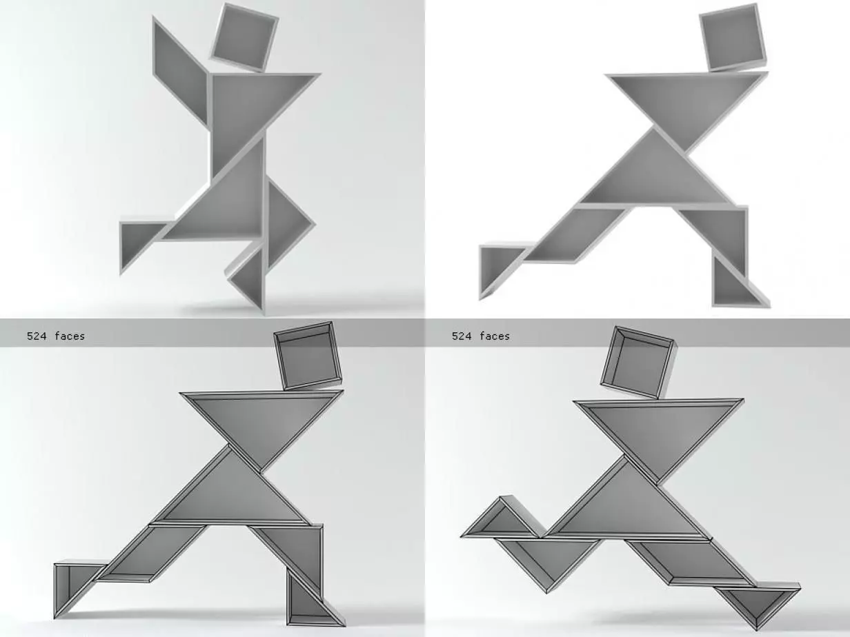 Tangram four different origami sculptures 3D model_1