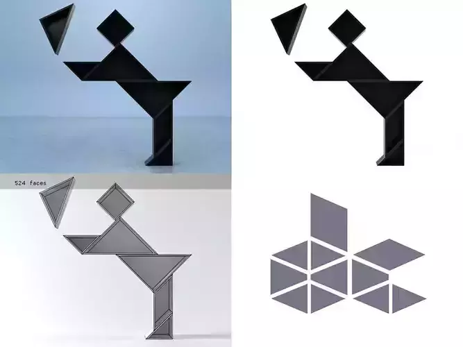 Tangram logo for company that uses geometric shapes 3D model