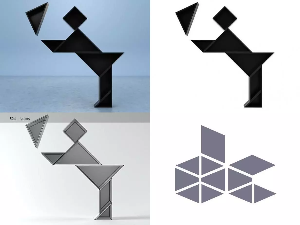 Tangram logo for company that uses geometric shapes 3D model_0