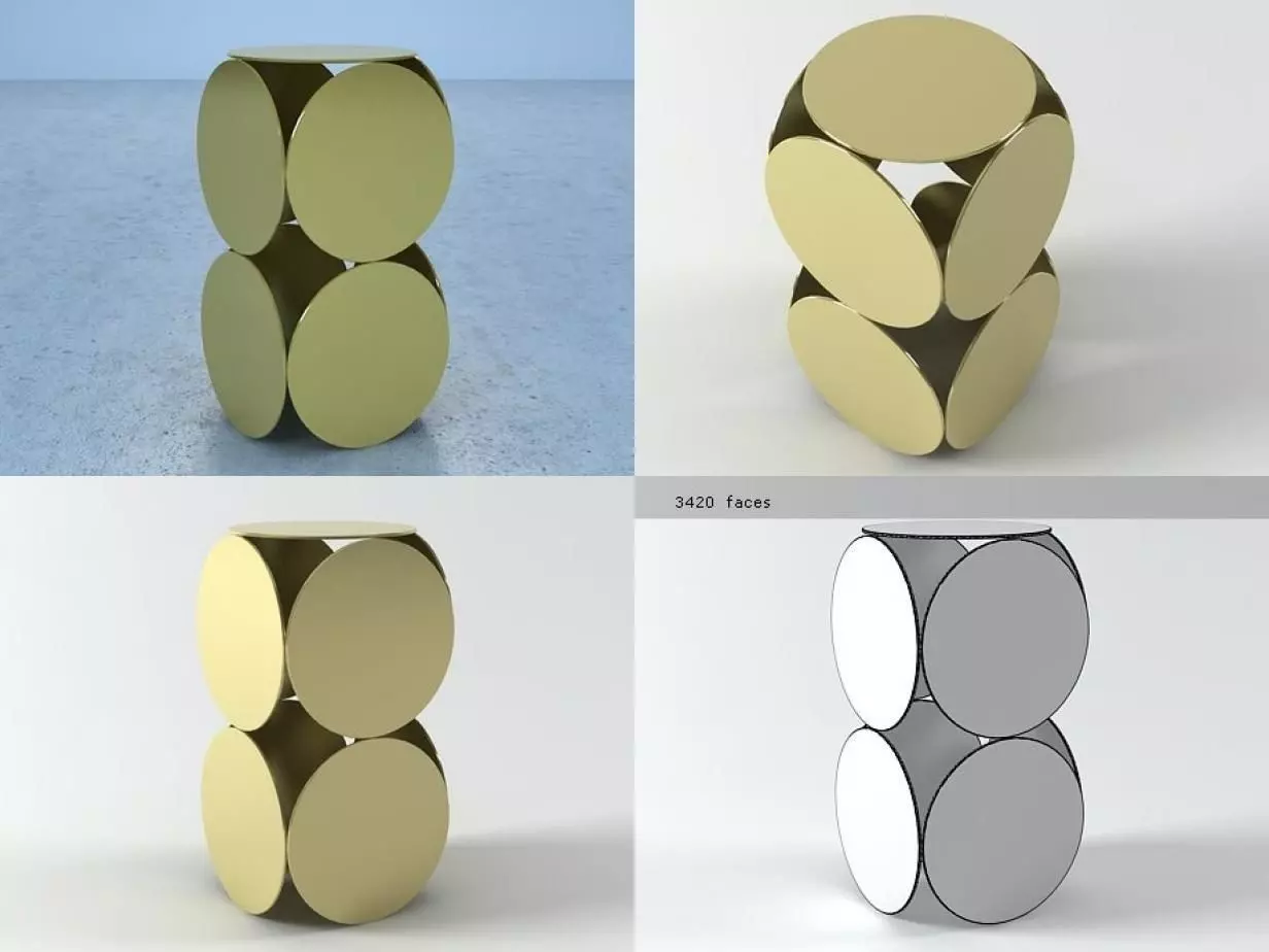 Still circular table in gold and silver 3D model_0