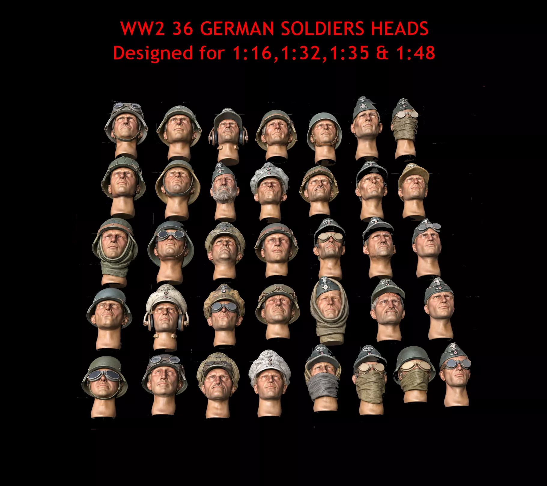 WW2 German Soldiers Heads 3D print model