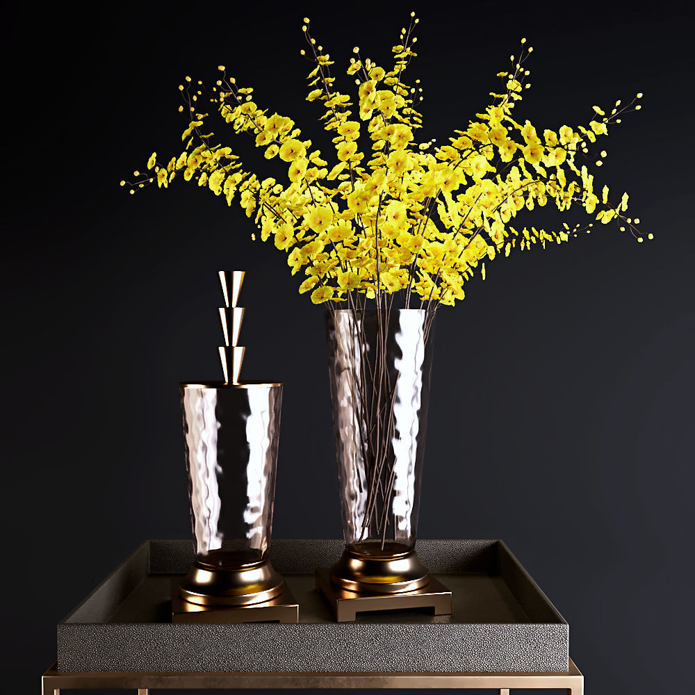 Tables Rh and yellow flowers set2   3D model_1