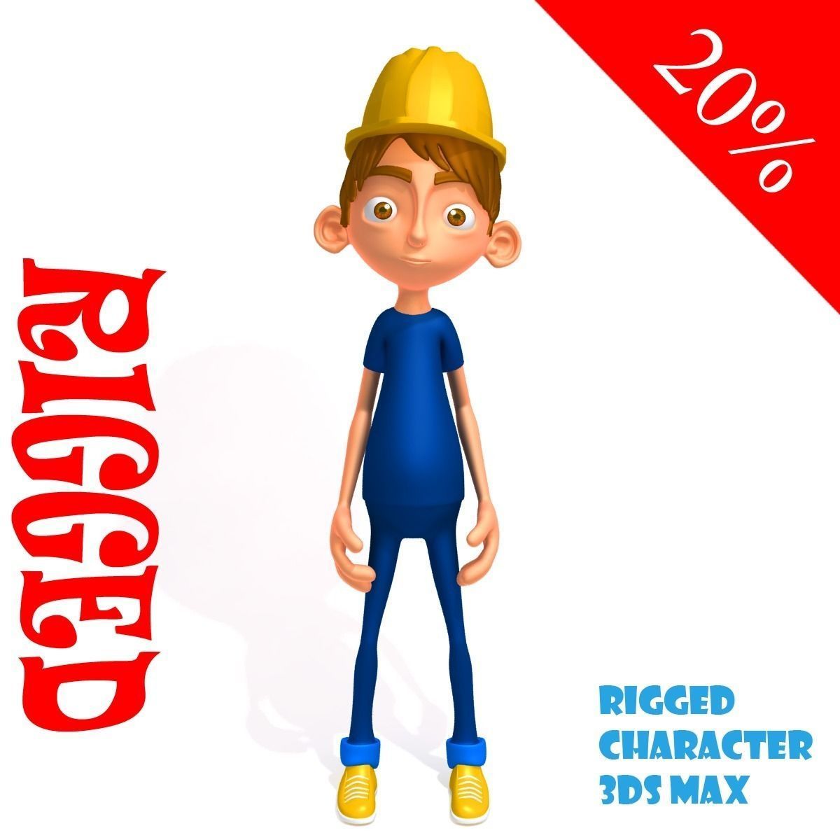 Worker Cartoon  Rigged 02 3D model_0