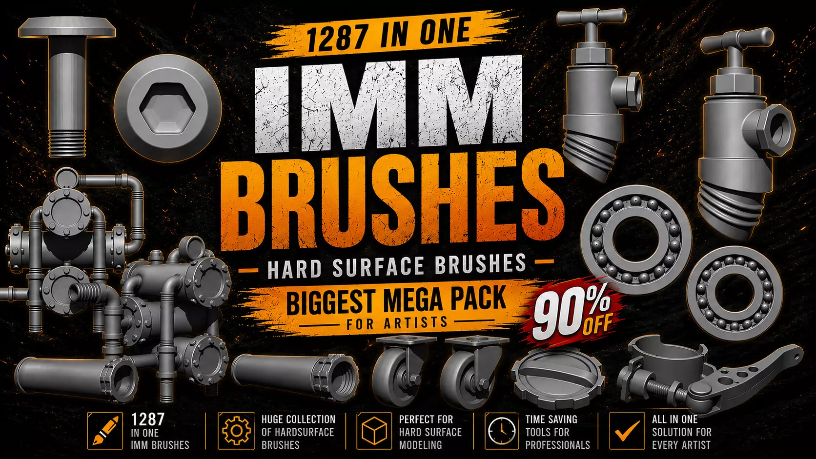 1287 IMM BRUSHES ALL HARDSURFACE BIGGEST MEGA PACK 3D model