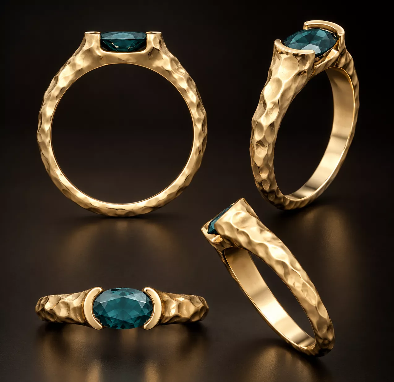 Modern Organic Textured Half-Bezel Oval Gemstone Ring 3D print model