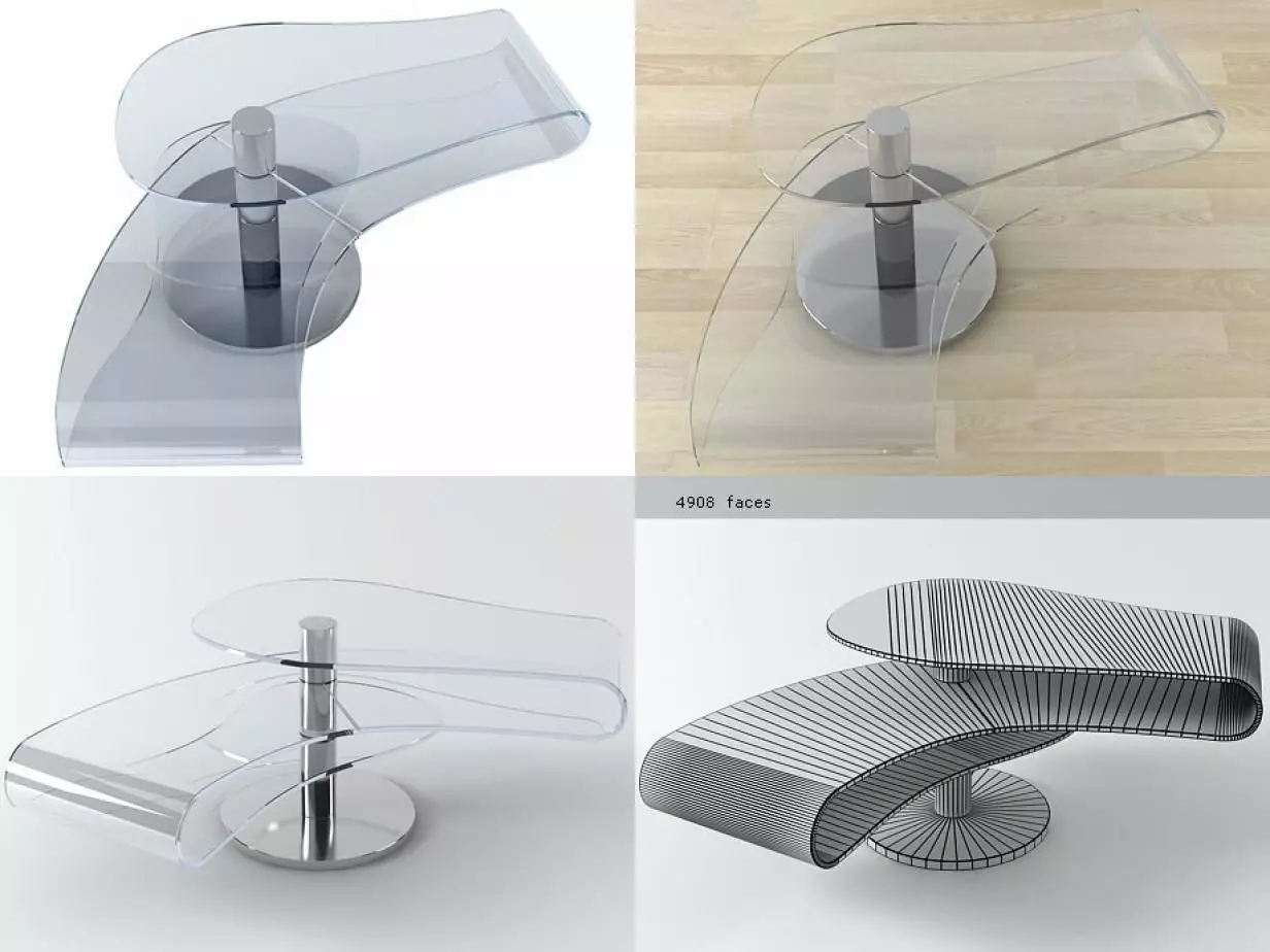 Kink futuristic glass coffee table 3D model_0