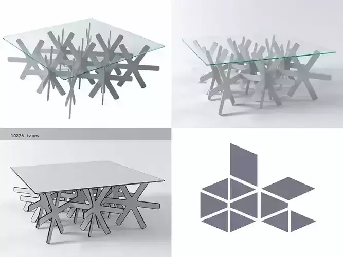 Snow coffee table made of metal and glass 3D model
