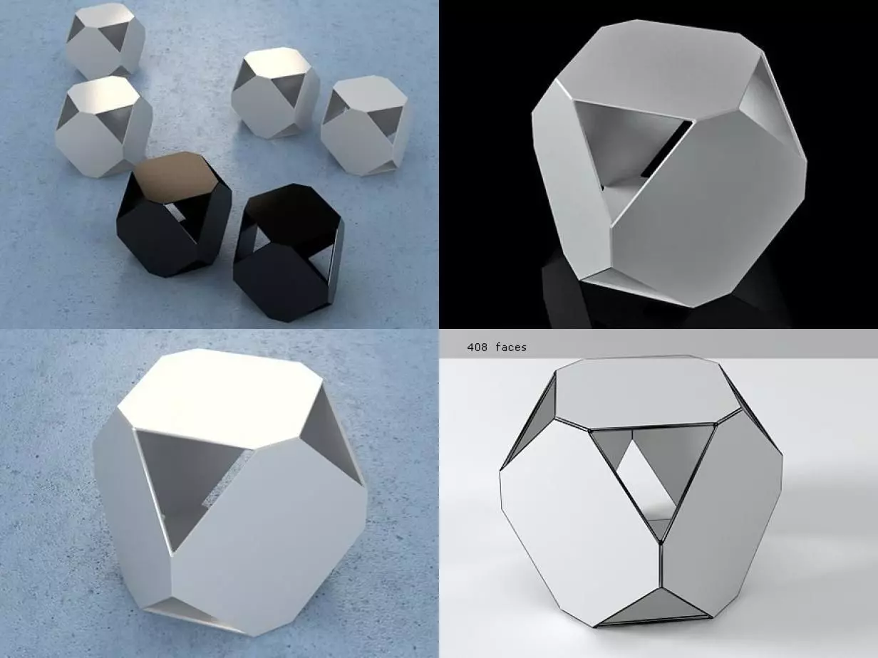 Dado four different geometric shapes on table 3D model_0