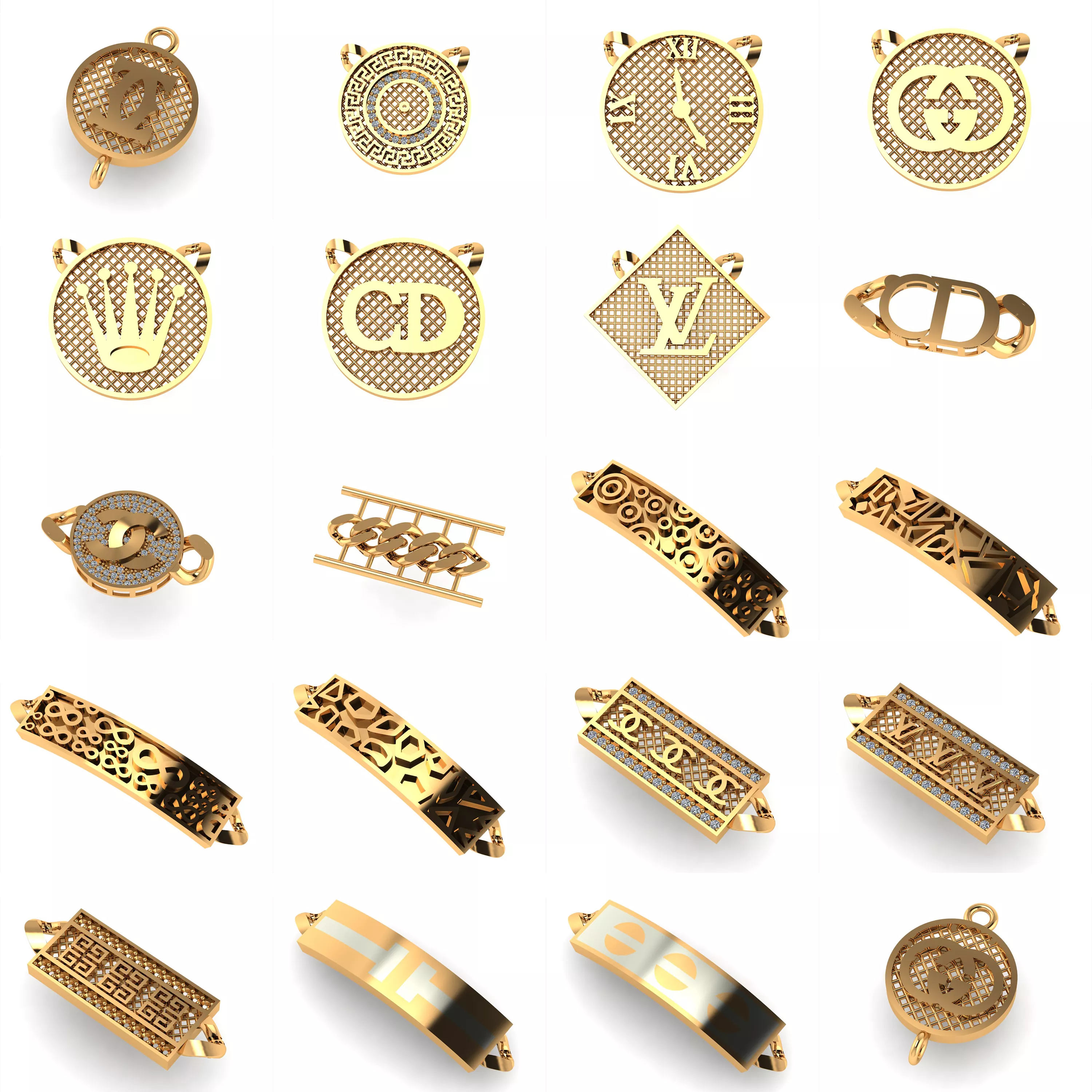 20 Designer Pendant and Jewellery Motif CAD Models 3DM 3D print model