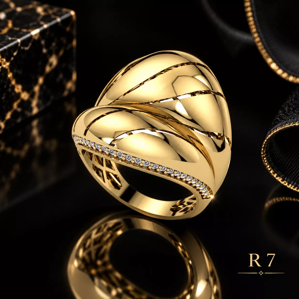 Luxury Interwoven Pave Diamond Wide Band Ring 3D print model
